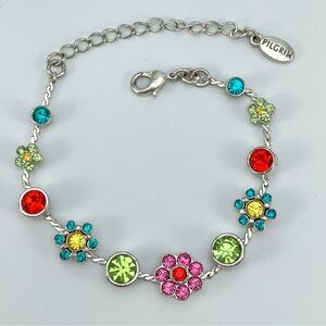 Pilgrim Denmark Multicolor Crystal Flower Bracelet – Adjustable Boho Fun